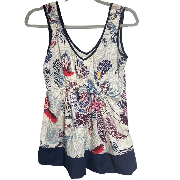 RIC RAC Anthropologie Gorgeous Floral Ruched Knit Swing Stretch Tank Top Small - Picture 3 of 6